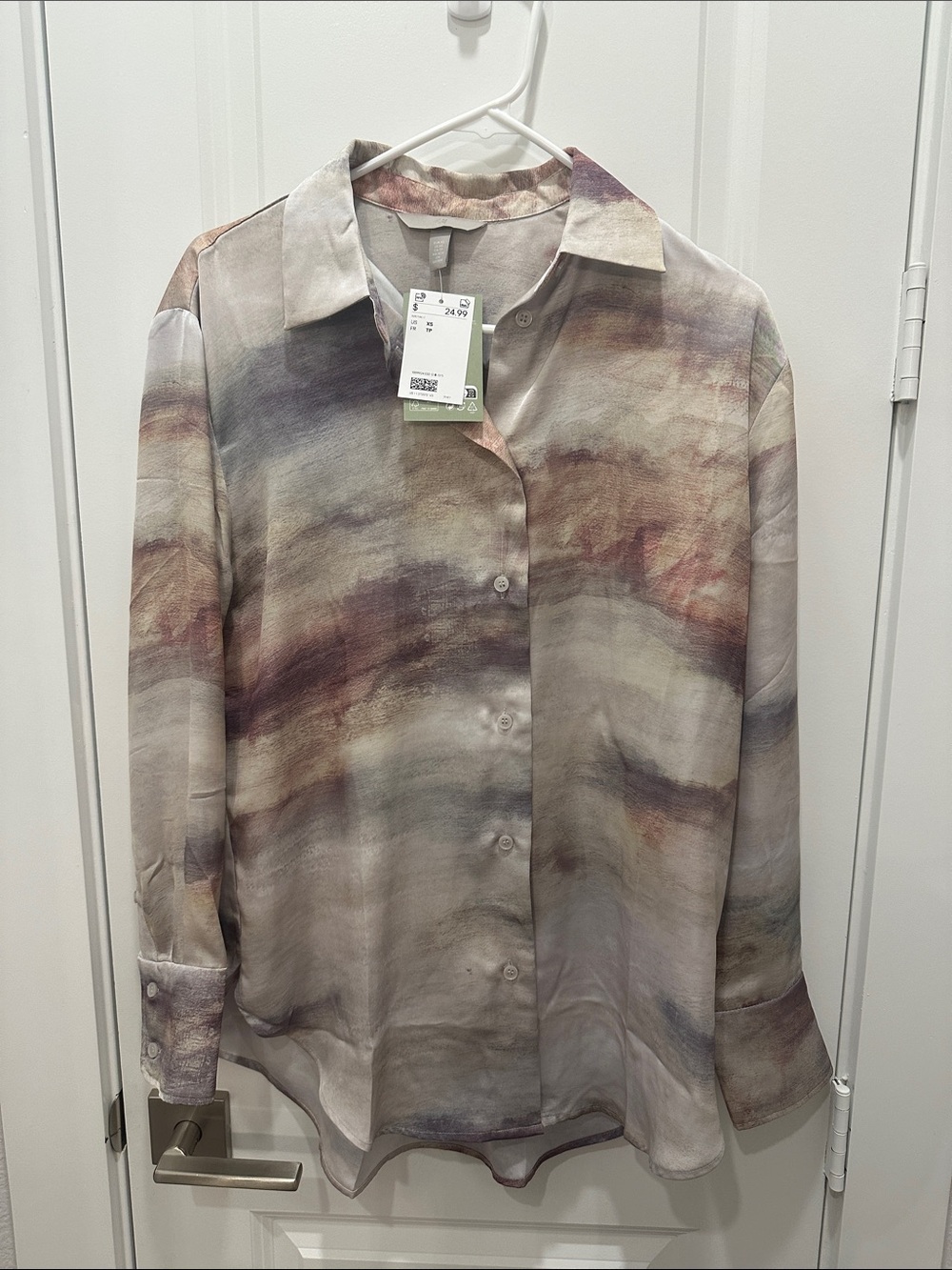 H&M Soft Watercolor Button-Up Blouse in Beige and Mauve